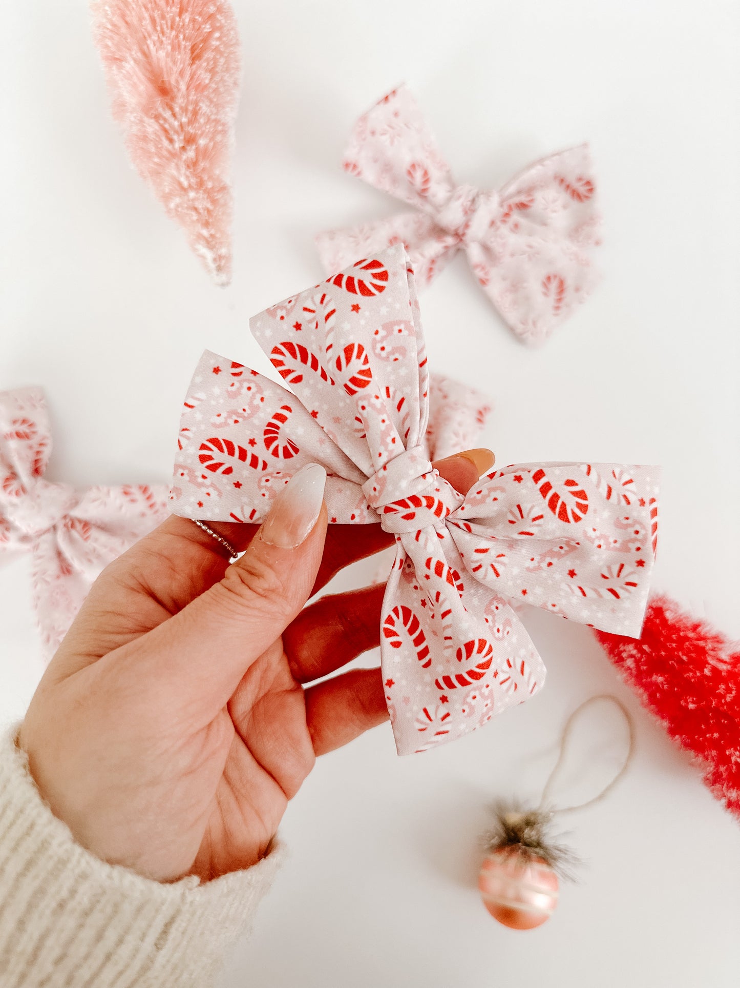 Hand tied Bow - Pink Candy Canes