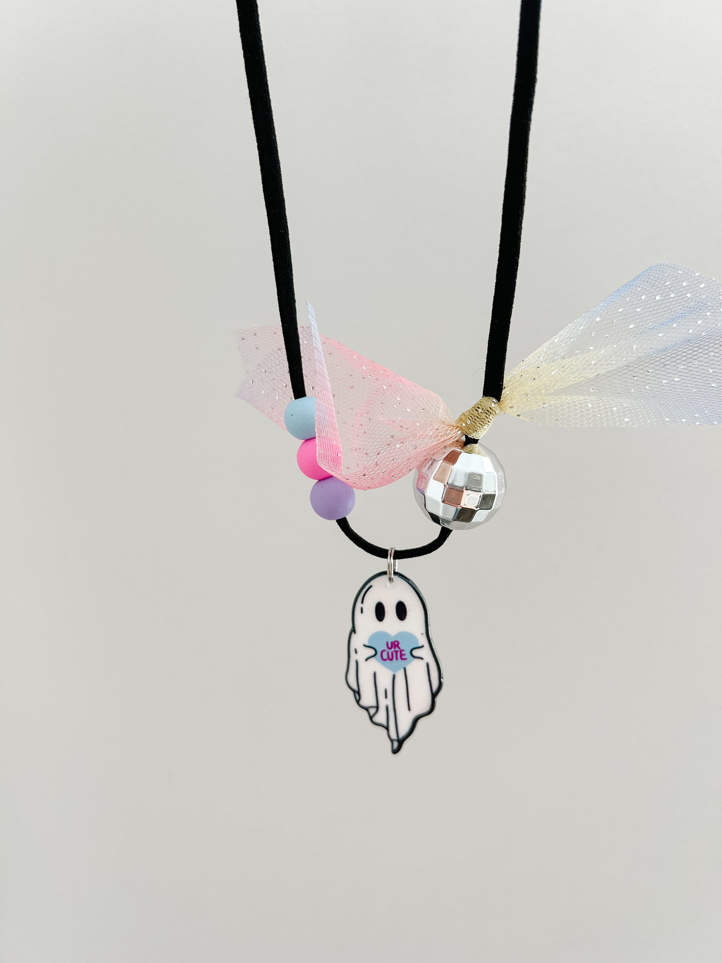 Blue Disco Heart Ghost - Necklace