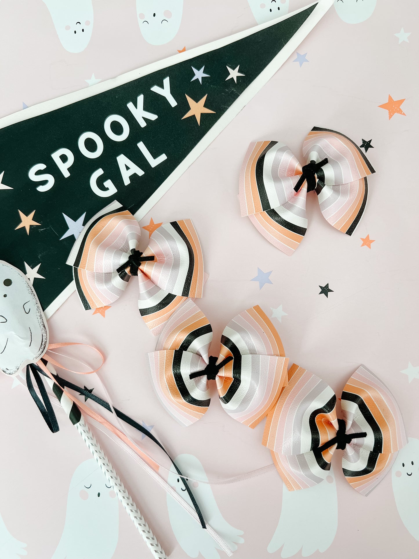 Halloween stripes - faux leather bow