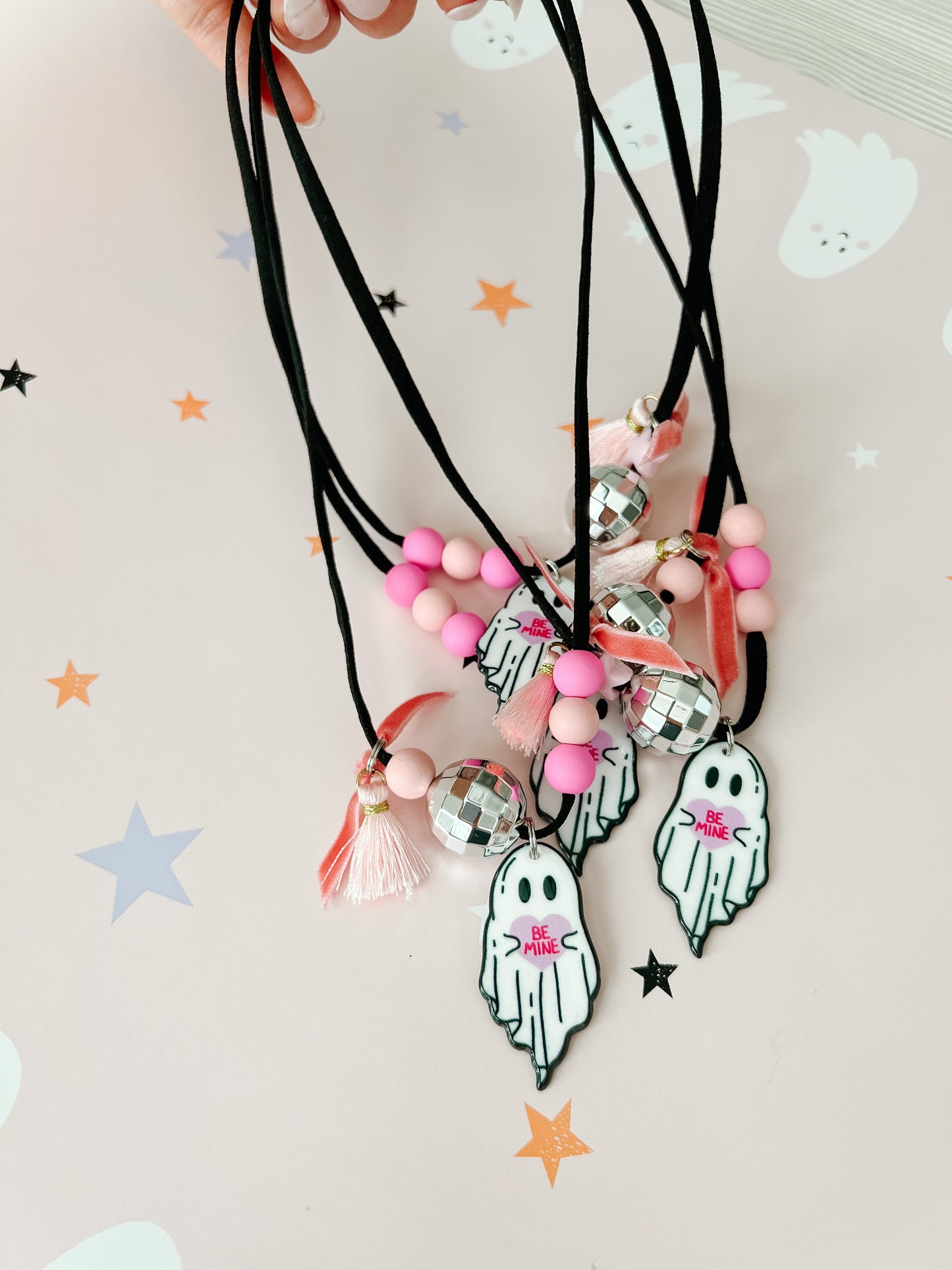 Pink Disco Heart Ghost - Necklace