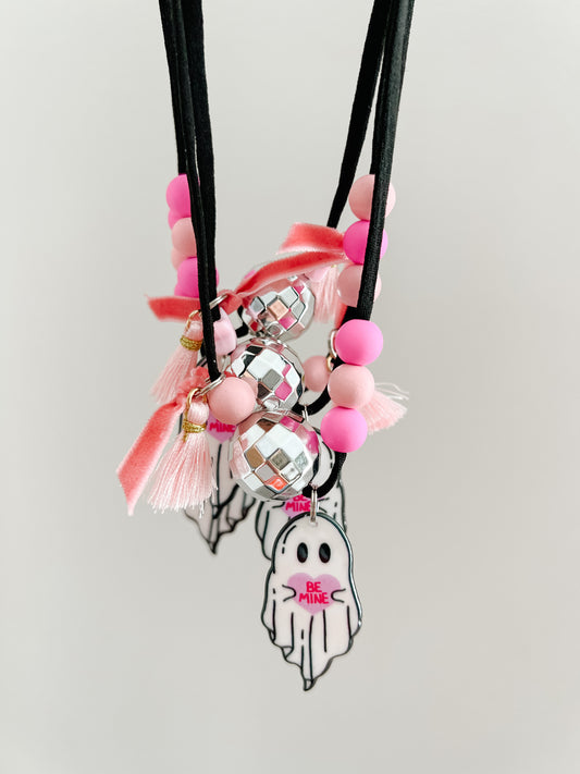 Pink Disco Heart Ghost - Necklace