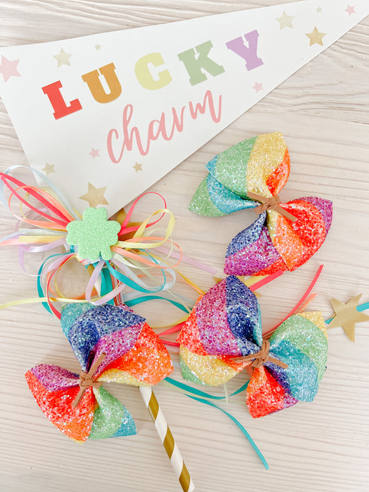 Rainbow Glitter -  Faux Leather Bow