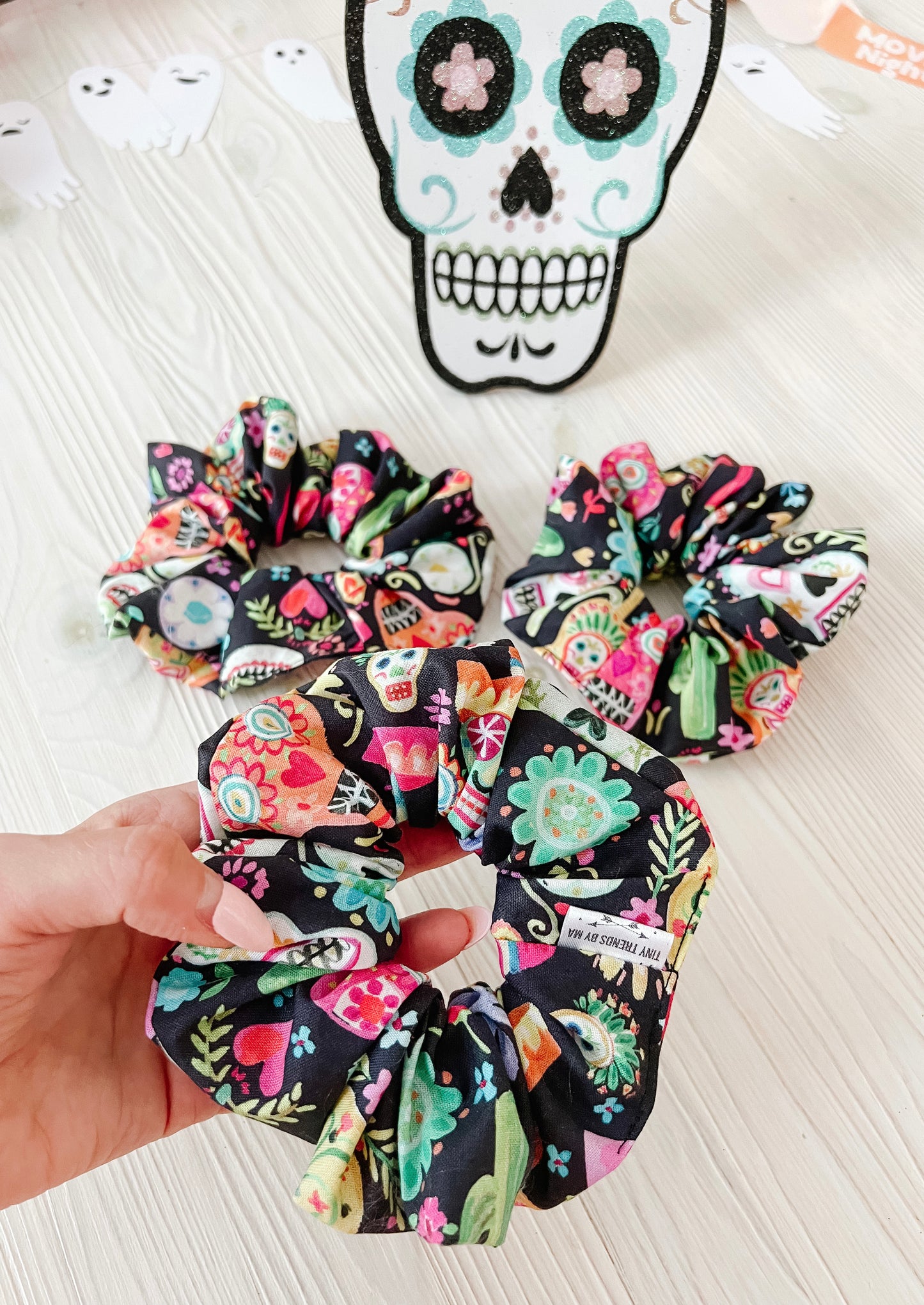 Oversized Colourful skull cotton Scrunchy