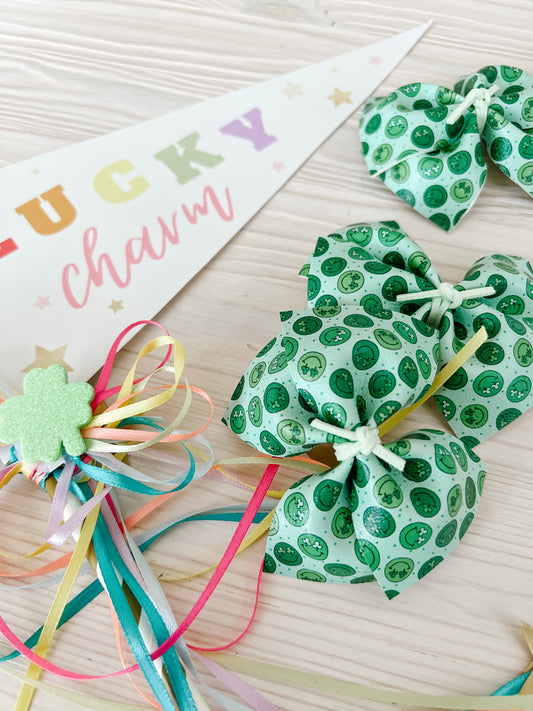 Green Smiles -  Faux Leather Bow