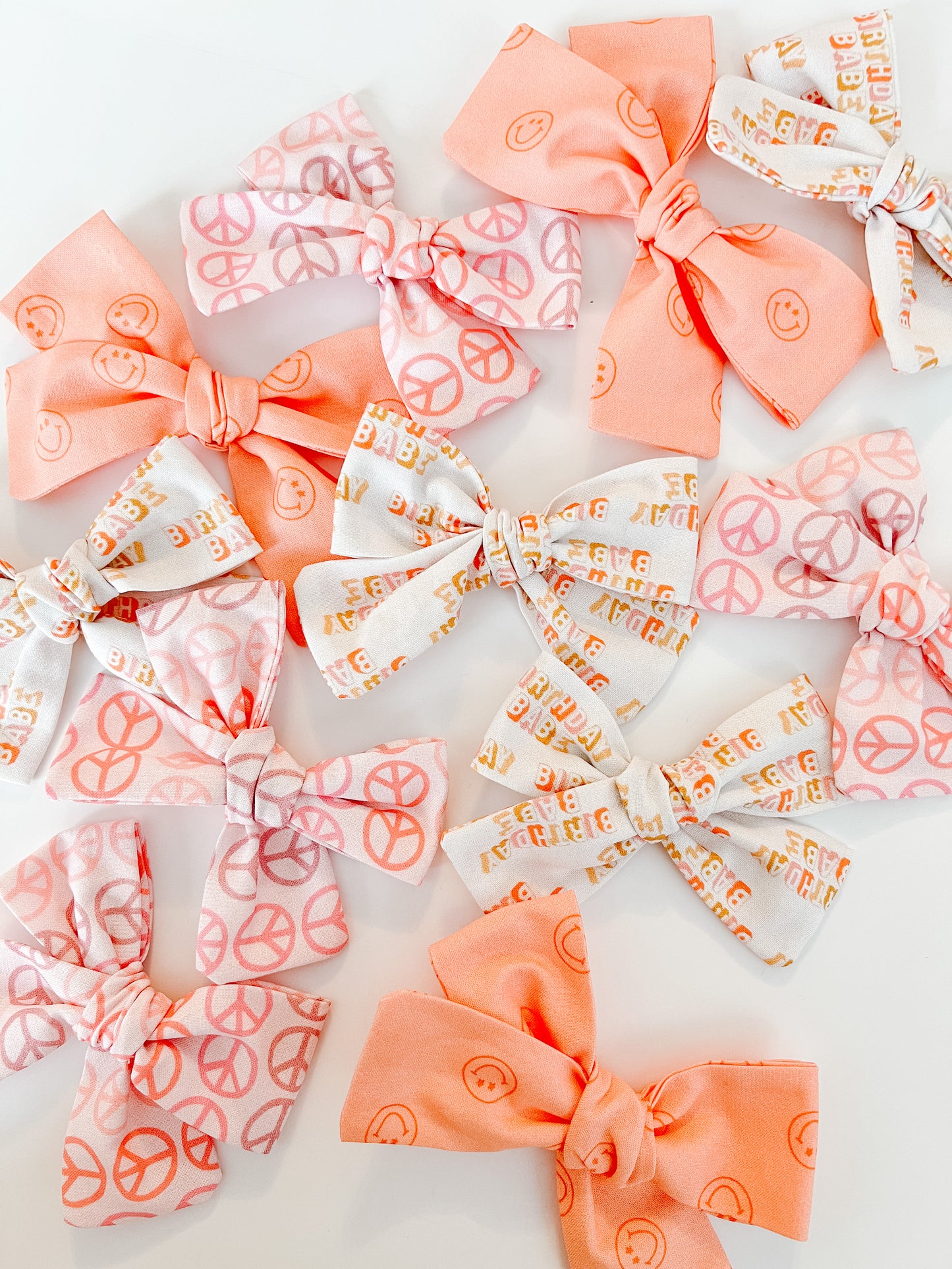 Peach Smiley - Large sized cotton Hand tied Bow